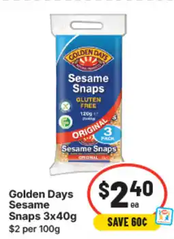 IGA Golden Days Sesame Snaps offer