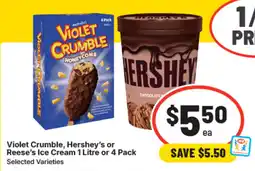 IGA Violet Crumble, Hershey's or Reese's Ice Cream offer
