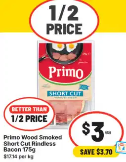 IGA Primo wood smoked short cut rindless bacon offer