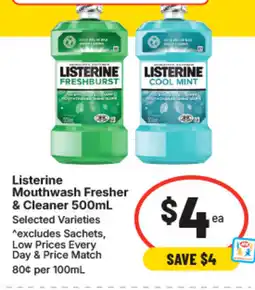 IGA Listerine Mouthwash Fresher & Cleaner offer