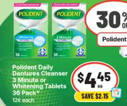 IGA Polident daily dentures cleanser 3 minute or whitening tablets offer