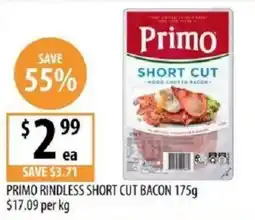 Supabarn Primo rindless short cut bacon offer