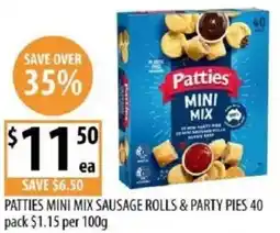 Supabarn PATTIES MINI MIX SAUSAGE ROLLS & PARTY PIES offer