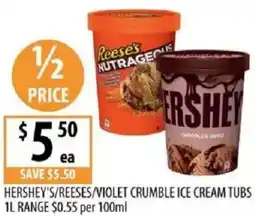Supabarn Hershey's/reeses/violet crumble ice cream tubs range offer