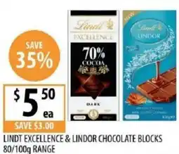 Supabarn Lindt excellence & lindor chocolate blocks range offer