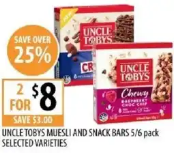 Supabarn Uncle tobys muesli and snack bars offer