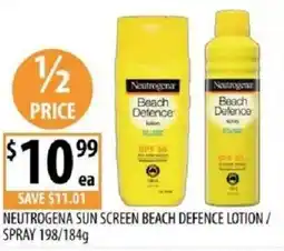 Supabarn Neutrogena sun screen beach defence lotion / spray offer