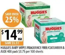 Supabarn Huggies baby wipes fragrance free/cucumber & aloe offer