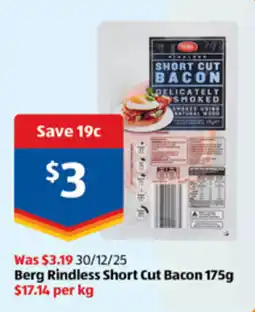 ALDI Berg rindless short cut bacon offer