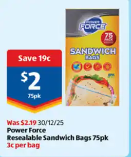 ALDI Power force resealable sandwich bags offer