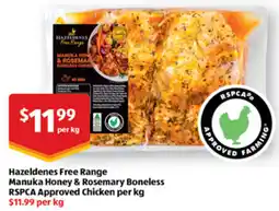 ALDI Hazeldenes Free Range Manuka Honey & Rosemary Boneless RSPCA Approved Chicken offer