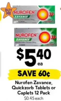 Drakes Nurofen Zavance, Quickzorb Tablets or Caplets offer