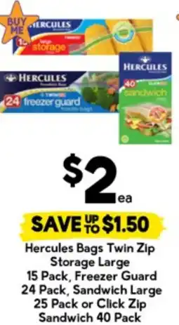 Drakes Hercules Bags Twin Zip Storage Large, Freezer Guard, Sandwich Large or Click Zip Sandwich offer