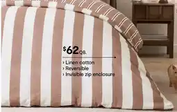 Kmart Stripe Linen Cotton Reversible Quilt Cover Set - Super King Bed, Tan and Off White offer