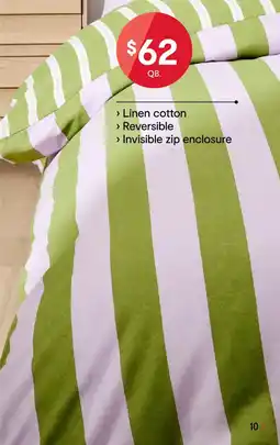 Kmart Stripe Linen Cotton Quilt Cover Set - Queen Bed, Lilac and Green offer
