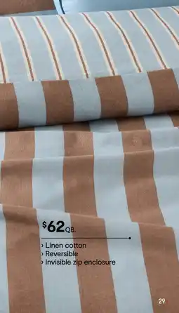 Kmart Stripe Linen Cotton Reversible Quilt Cover Set - Queen Bed, Blue and Tan offer