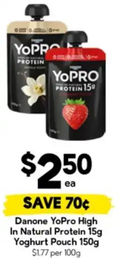 Drakes Danone YoPro High In Natural Protein 15g Yoghurt Pouch offer