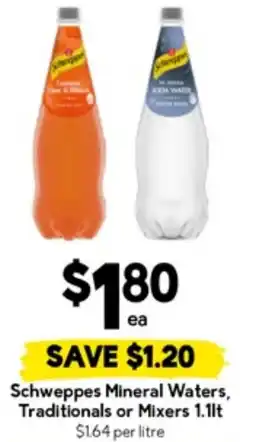 Drakes Schweppes Mineral Waters, Traditionals or Mixers offer