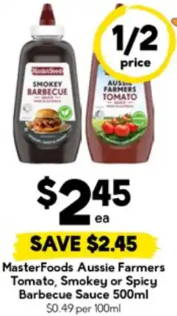 Drakes MasterFoods Aussie Farmers Tomato, Smokey or Spicy Barbecue Sauce offer