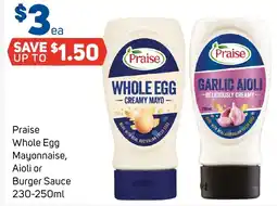 Foodland Praise whole egg mayonnaise, aioli or burger sauce offer