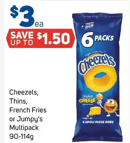 Foodland Cheezels, thins, french fries or jumpy's multipack offer