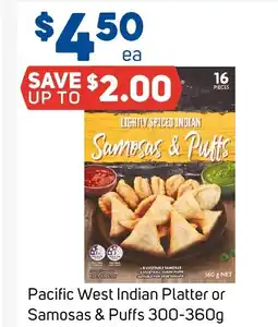 Foodland Pacific west indian platter or samosas & puffs offer