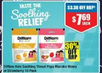 Difflam kids soothing throat pops manuka honey or strawberry