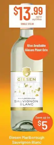 Chambers Cellars Giesen marlborough sauvignon blanc offer