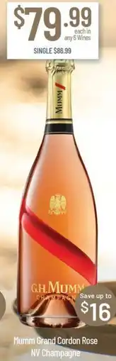 Chambers Cellars Mumm grand cordon rose nv champagne offer