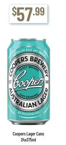 Chambers Cellars Coopers lager cans offer