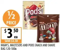 Supabarn M&m's, maltesers and pods snack and share bag offer