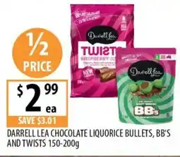 Supabarn Darrell lea chocolate liquorice bullets, bb's and twists offer