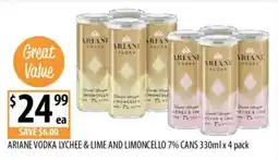 Supabarn Ariane vodka lychee & lime and limoncello 7% cans offer