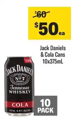 Liquorland Jack daniels & cola cans offer