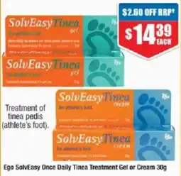 Chemist Warehouse Ego solveasy once daily tinea treatment gel or cream offer