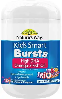 healthylife Nature's Way Kids Smart Bursts Omega 3 Fish Oil Trio's 180 Chewable Capsules offer