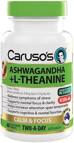 healthylife Carusos Ashwagandha + L-Theanine 60 Tablets offer
