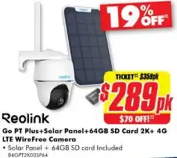 The Good Guys Reolink Go PT Plus+Solar Panel+ 64GB SD Card 2K+ 4G LTE Wire Free Camera offer