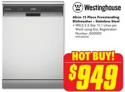 The Good Guys Westinghouse 15 Place Freestanding Dishwasher offer