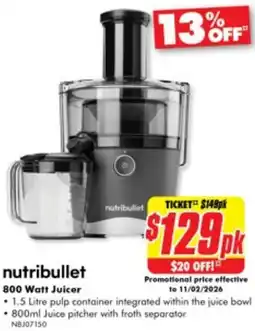 The Good Guys Nutribullet 800 Watt Juicer offer