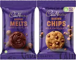 IGA Cadbury Baking Chocolate Chips 200g, Melts 225g or Block 180g Selected Varieties offer