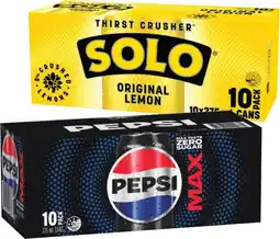 IGA Pepsi, Solo or Schweppes 10x375mL Selected Varieties offer