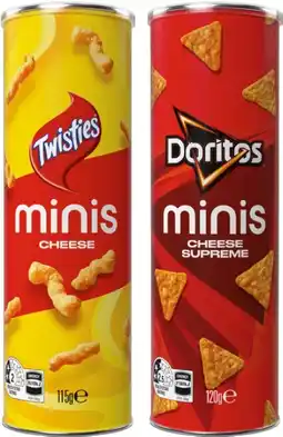 IGA Twisties Cheese 115g, Doritos Cheese Supreme 120g or Cheetos Cheese & Bacon 90g Minis Canister offer
