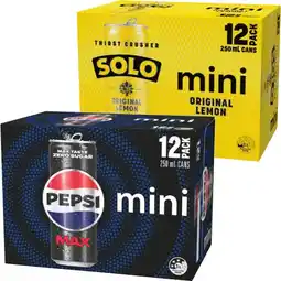 IGA Pepsi Max, Solo or Schweppes Mini Can 12x250mL offer