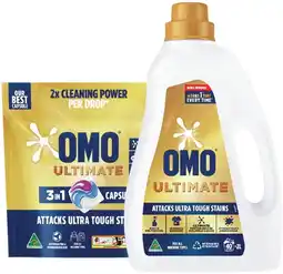 IGA OMO Ultimate Laundry Liquid 2 Litre, Powder 2kg or Capsules 28 Pack Selected Varieties offer