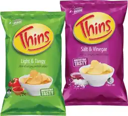 IGA Thins Chips 150‑175g or Thins Onion Rings 85g Selected Varieties offer
