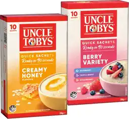 IGA Uncle Tobys Rolled Oats Quick Sachets 8‑10 Pack Selected Varieties offer