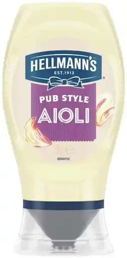 IGA Hellmann’s Squeezy Garlic Aioli or Mayo 250‑252g Selected Varieties offer