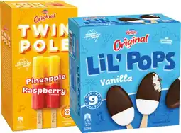 IGA Peters Original Twin Pole 8 Pack or LiL’ Pops Ice Cream 9 Pack Selected Varieties offer