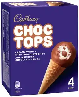 IGA Cadbury Choc Tops or Oreo Cookie Top Ice Cream Cones 4 Pack offer